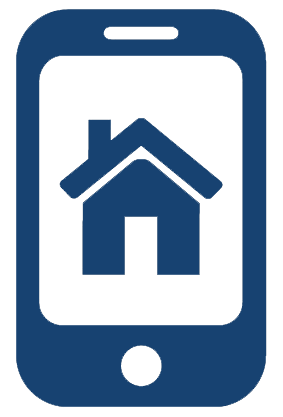 Icon showing a house on a mobile phone